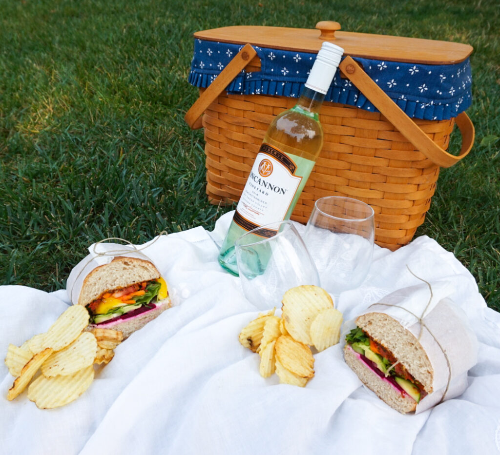 Outdoor grass picnic set up for 2.