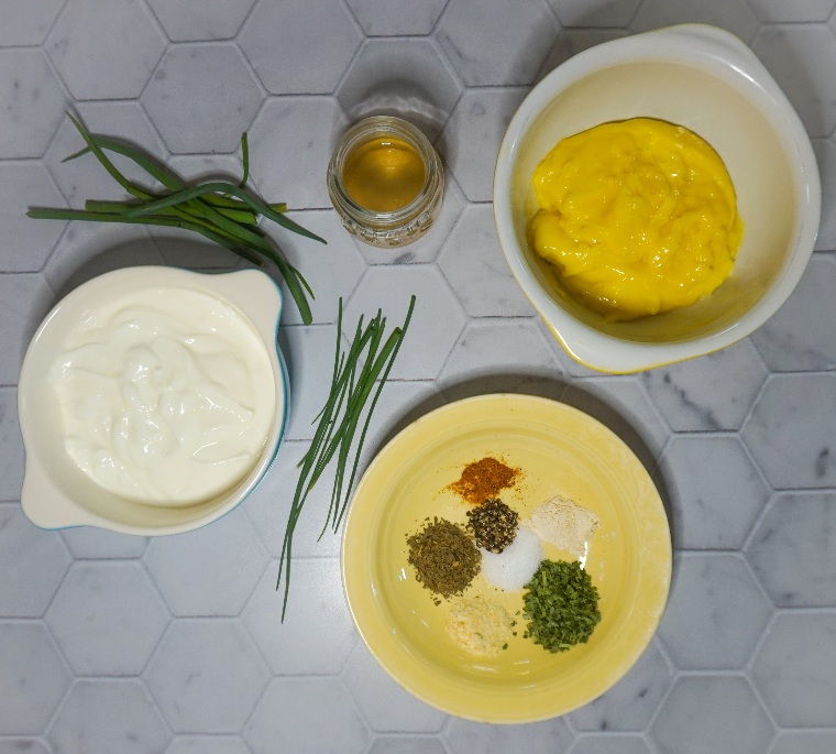 All of the ingredients laid out to make the best homemade ranch.